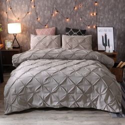 NEW Gray Pinched Pleat Comforter and Pillow Shams for Bedroom Apartment Beddings Bedcovers Sheets