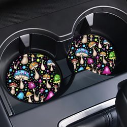Colorful Mushrooms Car Coasters Absorbent Set of (2)