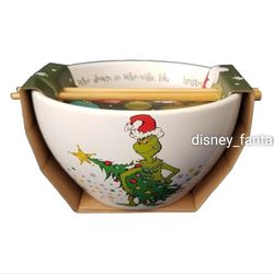 Dr. Seuss The Grinch Ramen Noodle Bowl Ceramic Mary Lou Max Chopsticks Christmas