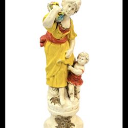 Vintage Large Hand Painted Plaster Statue WOMAN & CHILD Sculpture 22” Tall