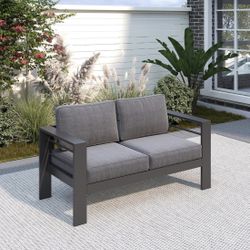 Solaste Outdoor Loveseat Aluminum Patio Furniture Sofa, All-Weather Metal Outdoor Couch with Cushions, Dark Grey