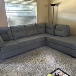 2 Piece L-Shaped Sectional with Right Arm Facing Corner Chaise:  Memory Foam Full Sleeper Sofa Bed