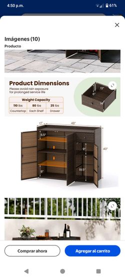 Outdoor Wicker Storage Cabinet with Shelves and Drawer