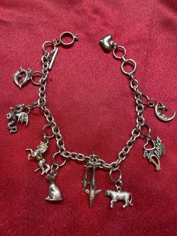 Vintage 925 Sterling Silver Charm Bracelet – 10 Unique Charms – 32 Grams