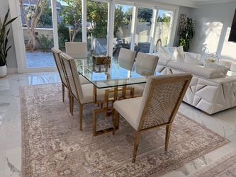 Modern stylish glass gold 6 chairs dining table
