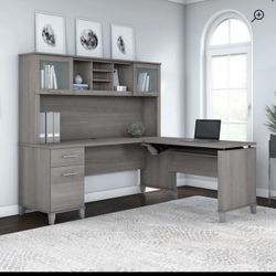 L-Shaped Desk w/ Hutch & Lateral File Cabinet