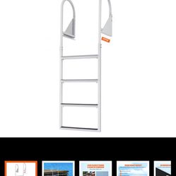 VEVOR Dock Ladder, Flip-Up 4 Steps, 350 lbs Load Capacity, Aluminum Alloy Pontoon Boat Ladder with 2'' Wide Step & Nonslip Rubber Mat, Easy to Install