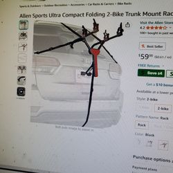 2-Bike Trunk Mount Rack. NEW