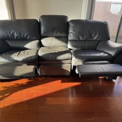 Dark Brown Leather Reclining Couch 