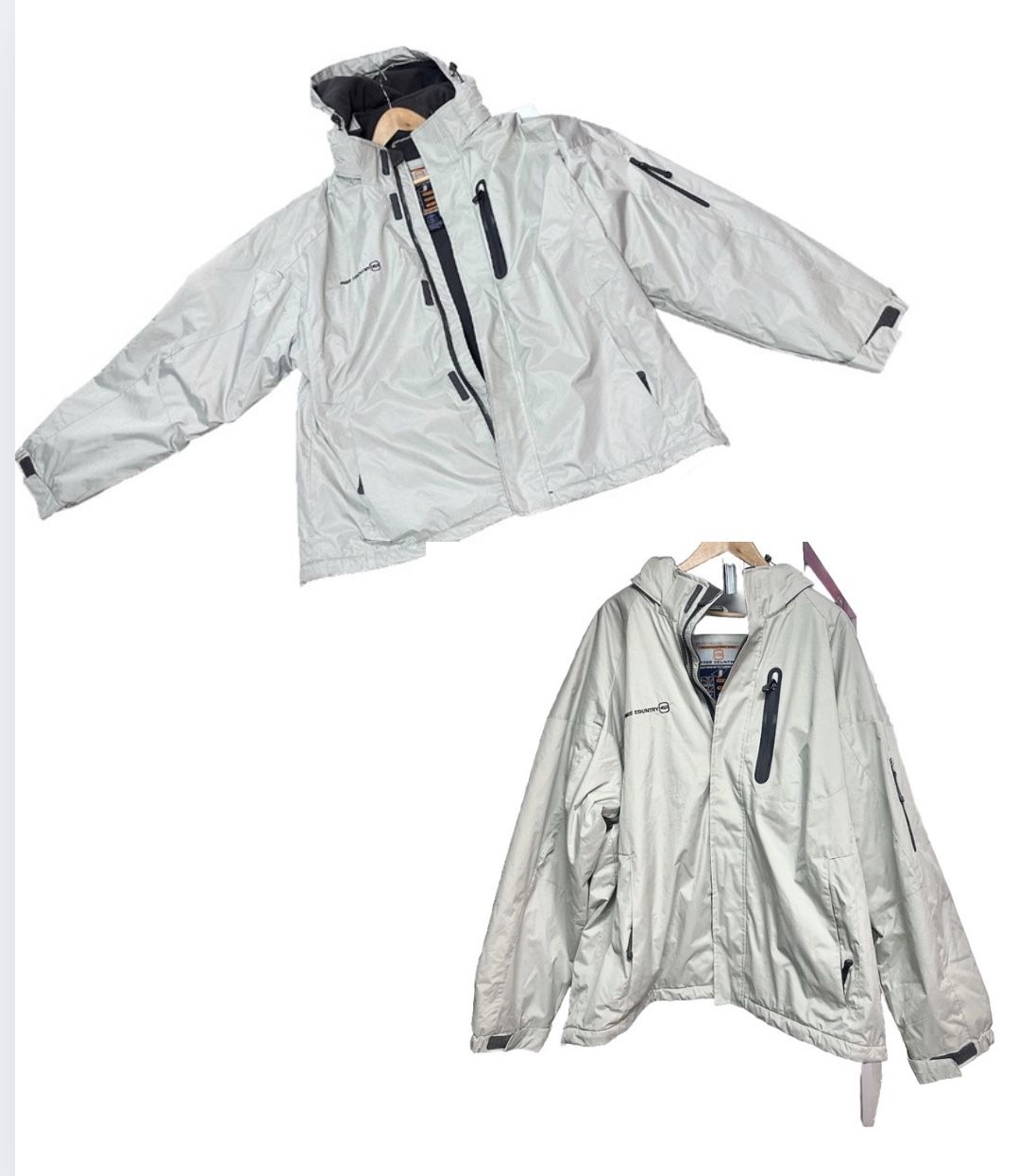 Men’s Free Country Jacket XXL Beige Zip Hooded Coat Water & Wind Resistant
