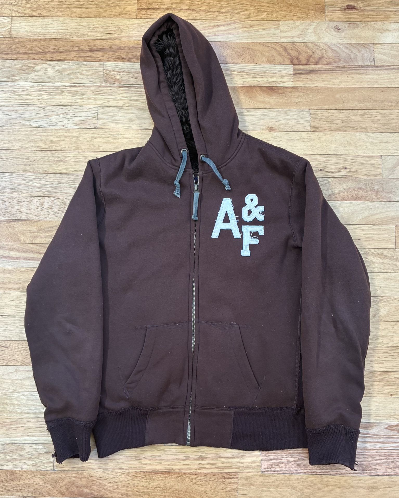 Abercrombie & Fitch Fur Lined Wolf Jaw Jacket Hooded Coat Zip Up Men’s Size XL