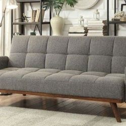 Brand New Gray Mid-Century Style Futon Sofa Sleeper 