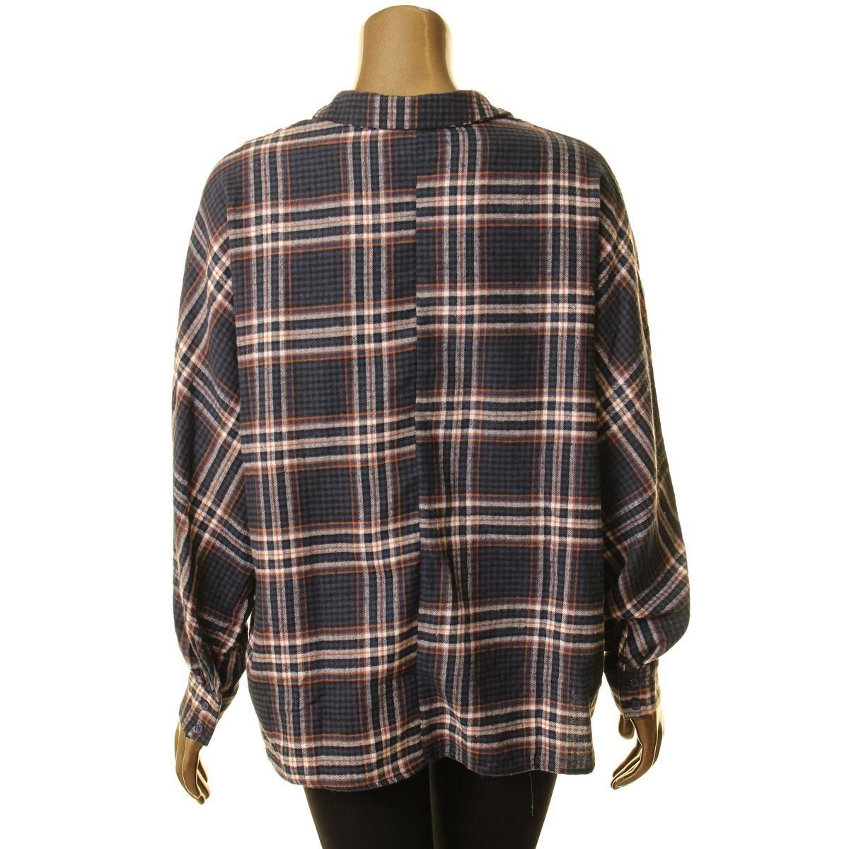 LUSH Women's Check Blouse Shirt Top Navy/rust Size M