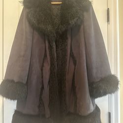 Macys Faux Fur trimmed coat jacket sc XL