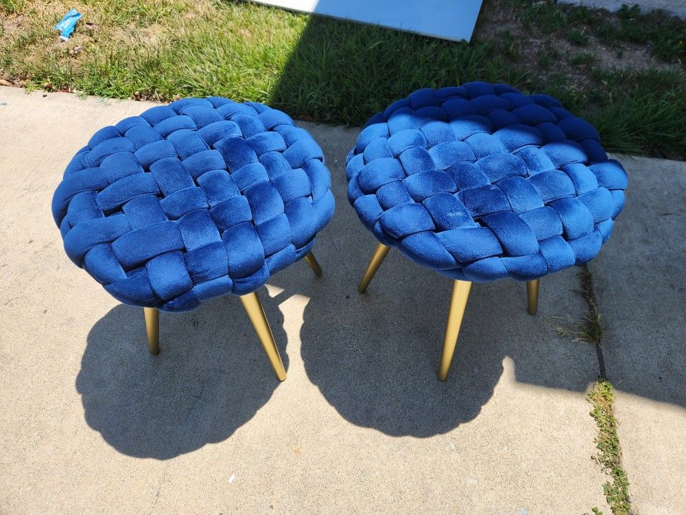 2 Small Velvet Stools In Good Condition