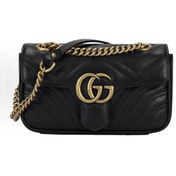 GUCCI GG Marmont Gold Retro Double G Logo Embossed Leather Marmont 22 Chain Flip Bag Shoulder Bag Crossbody Bag Mini(80)46