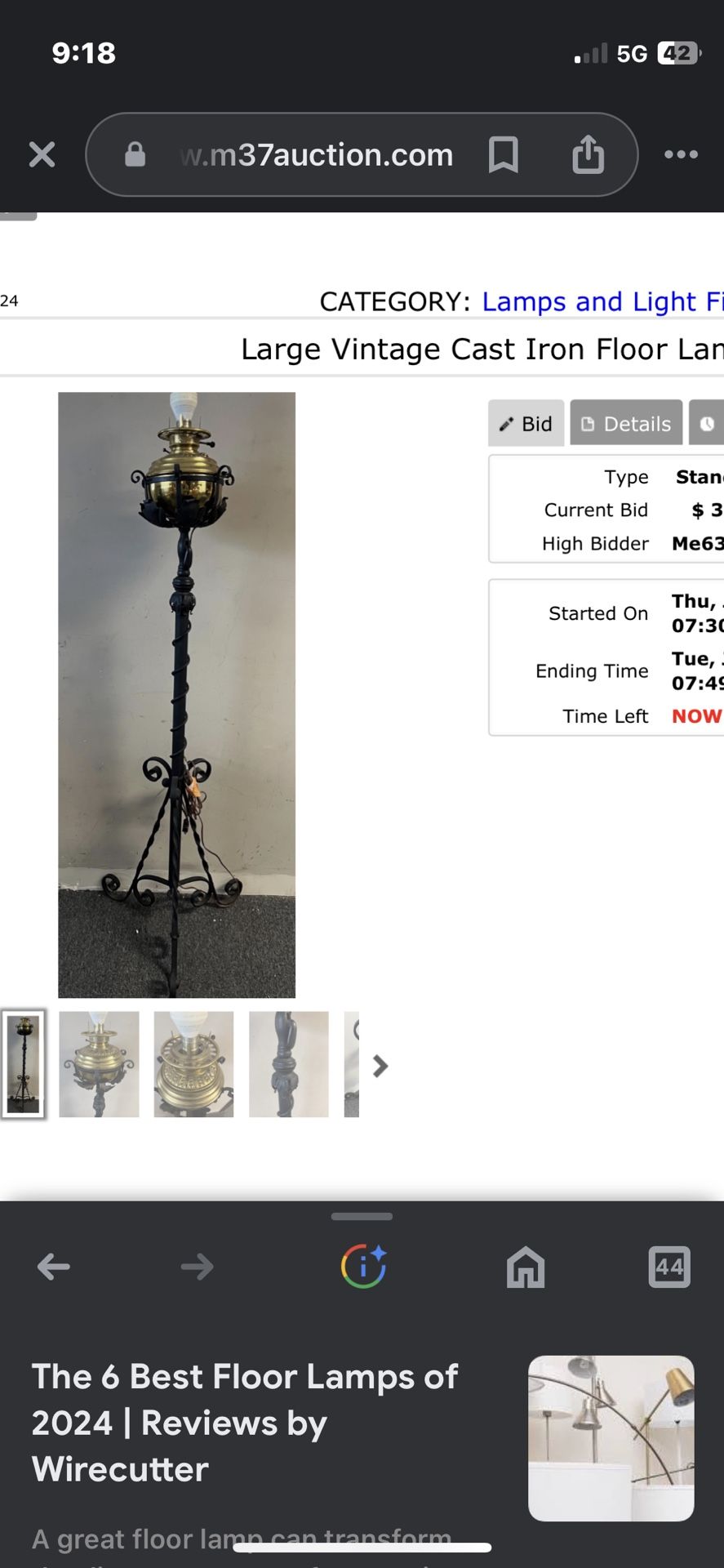 Large Vintage Cast Iron Floor Lamp