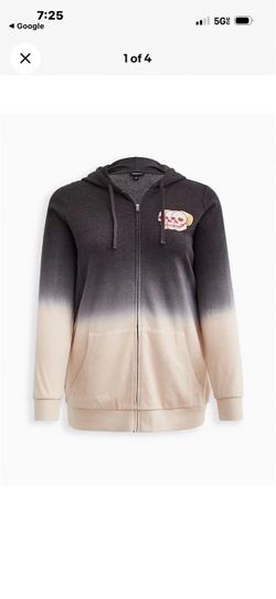 Torrid Tunic Zip Hoodie Cozy Fleece Skulls Dip Dye Black