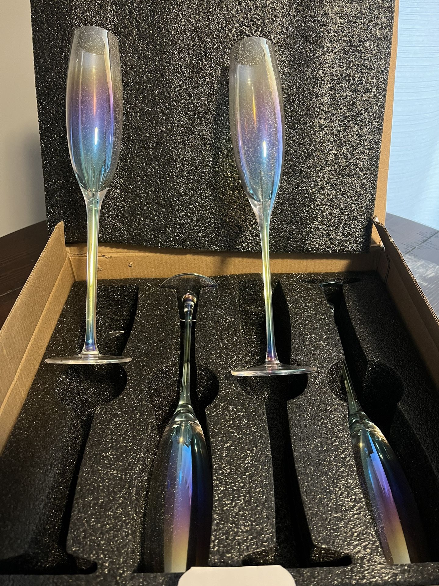 Long Stem Crystal Glass Champagne Flutes Iridescent