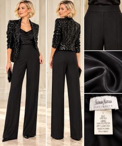 Neiman Marcus Exclusive Gala Black Silk Wide Leg Pants Sz L Lined Luxury VTG Y2K Dressy High-Rise