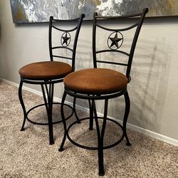 TWO Espresso Metal Swivel Leather Counter Stools From At Home