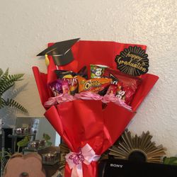 Flower Boquet With Snacks For Graduation Or Promoting Students 