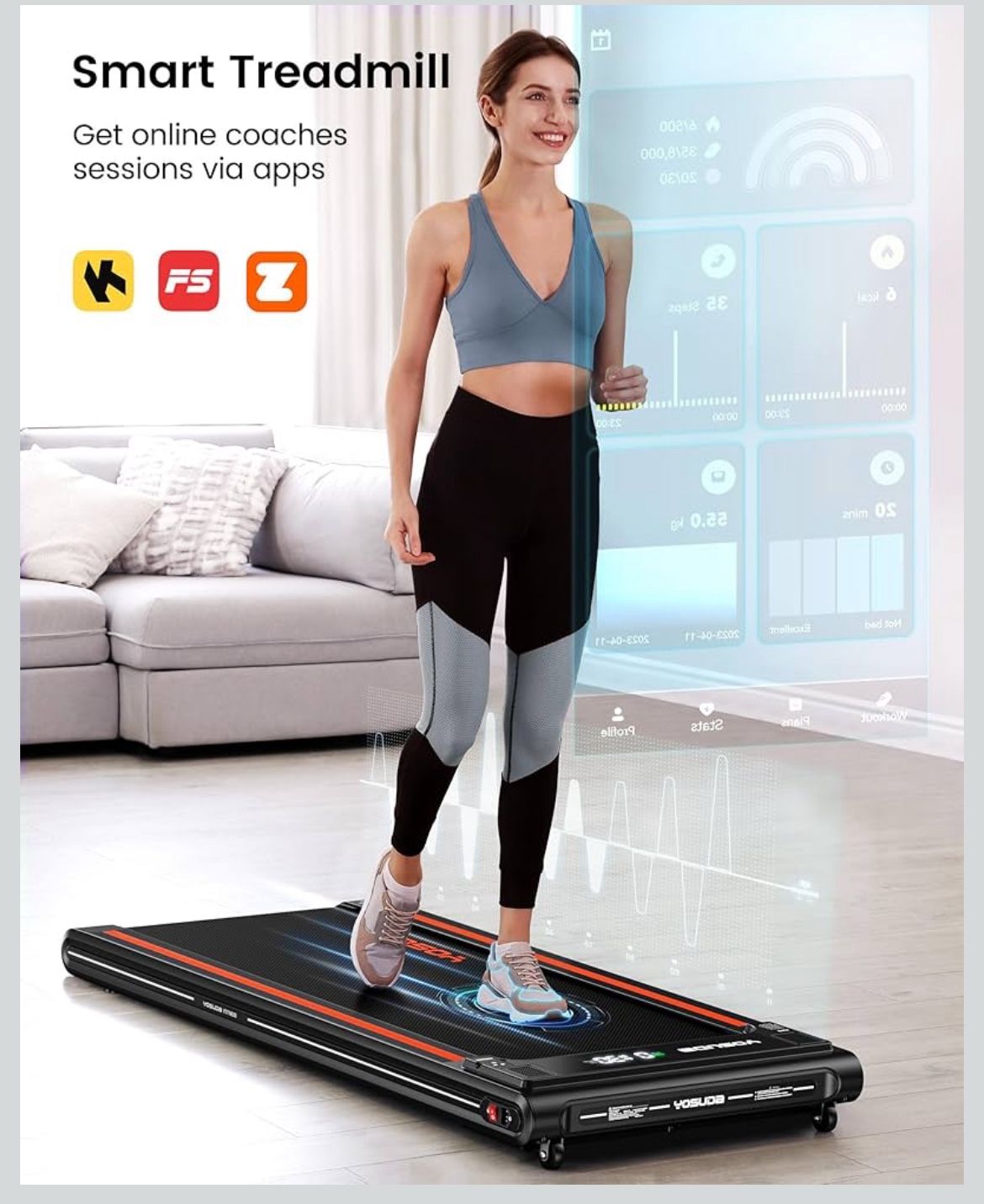 Walking Floor Flat Treadmill- 2 in 1 Under Desk Treadmill for Home/Office with Remote Control