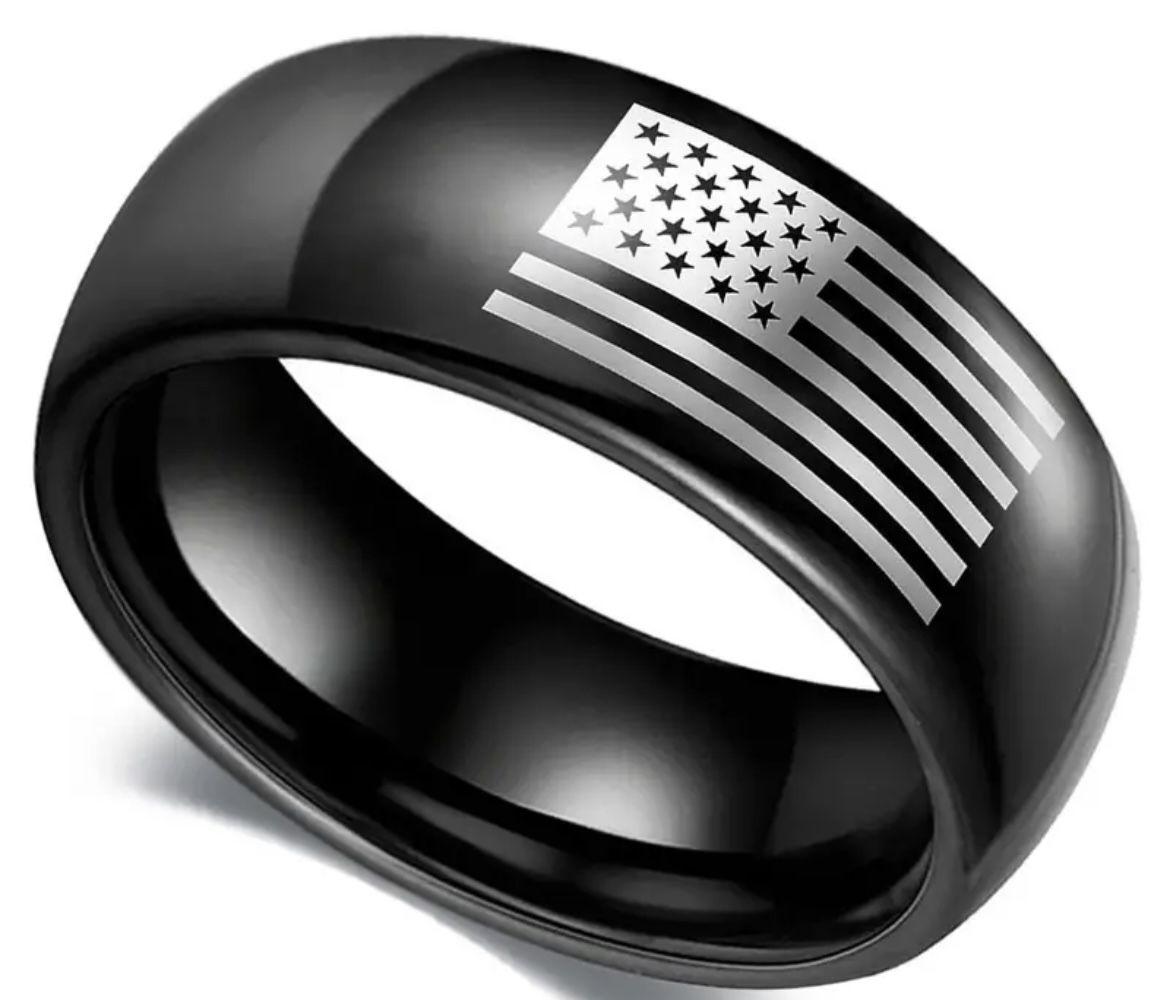 Black Stainless Steel Flag Wedding Ring Size 9, 10, 11, 12, Or 13