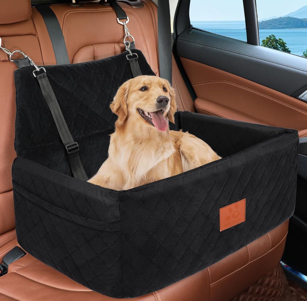 Dog Car Seat for Large/Medium Dog, Comfortable Dog Car Bed Pet Booster for Back Seat, Fully Detachab