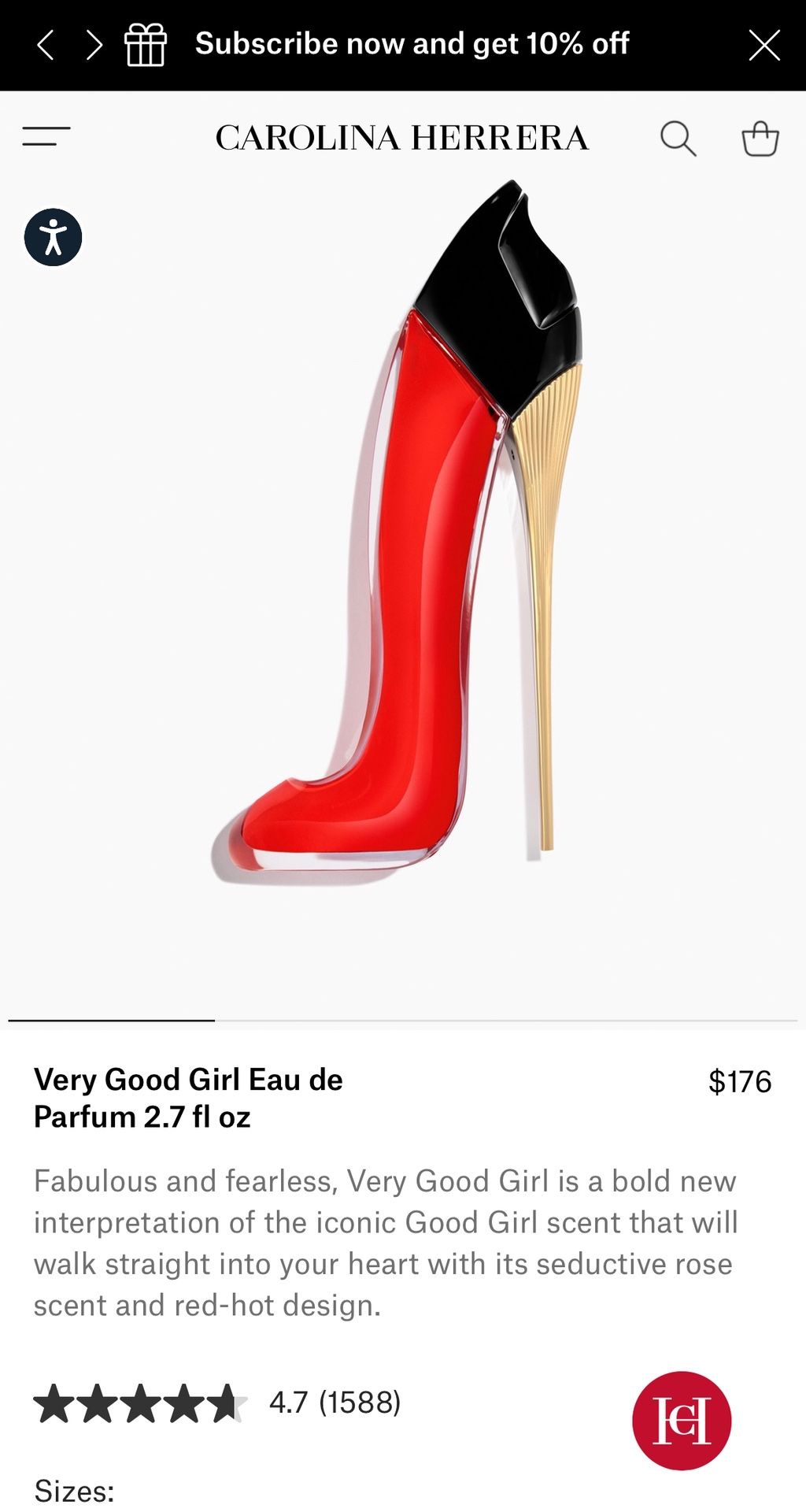 a Carolina Herrera Very Good Girl Eau de Parfum in the 80 ml (2.7 fl oz) size.