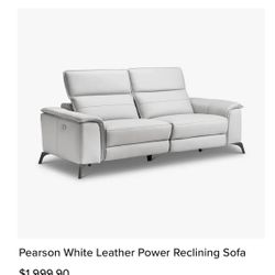 Pearson White Leather Power Reclining Sofa