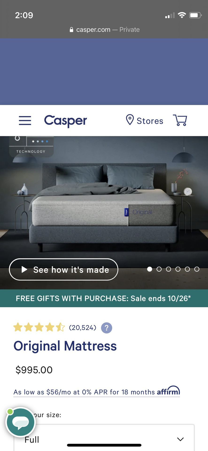 Casper Full Mattress Bed. Send Offer Right Now