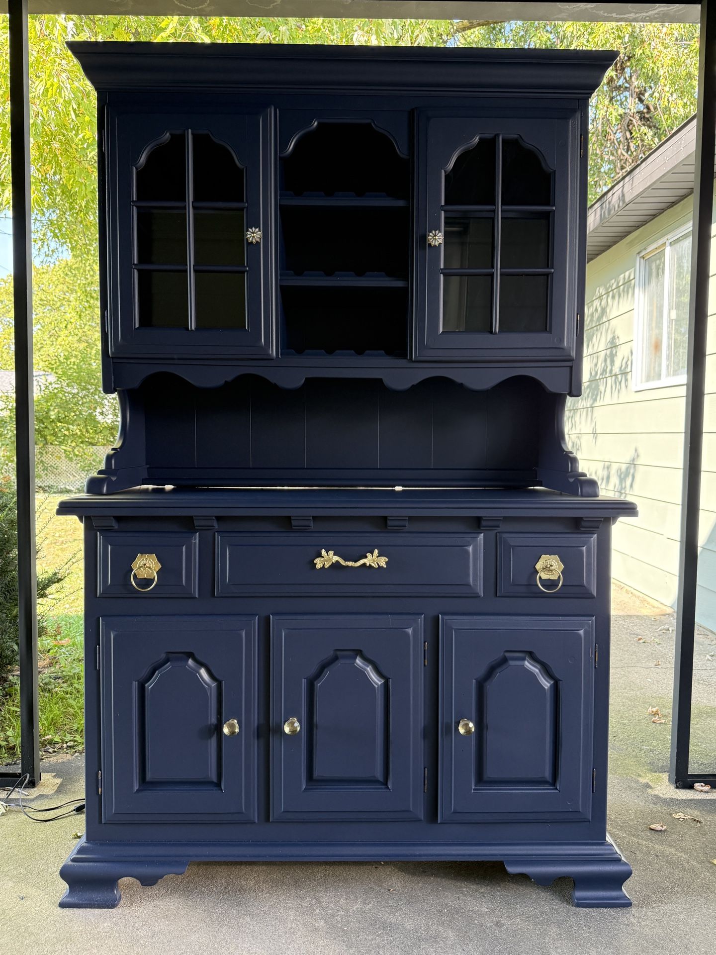 Stunning Vintage Navy Blue China Cabinet or Buffet