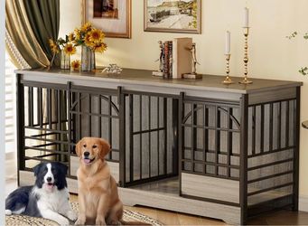 78’ Double dog crate with divider, furniture tv stand