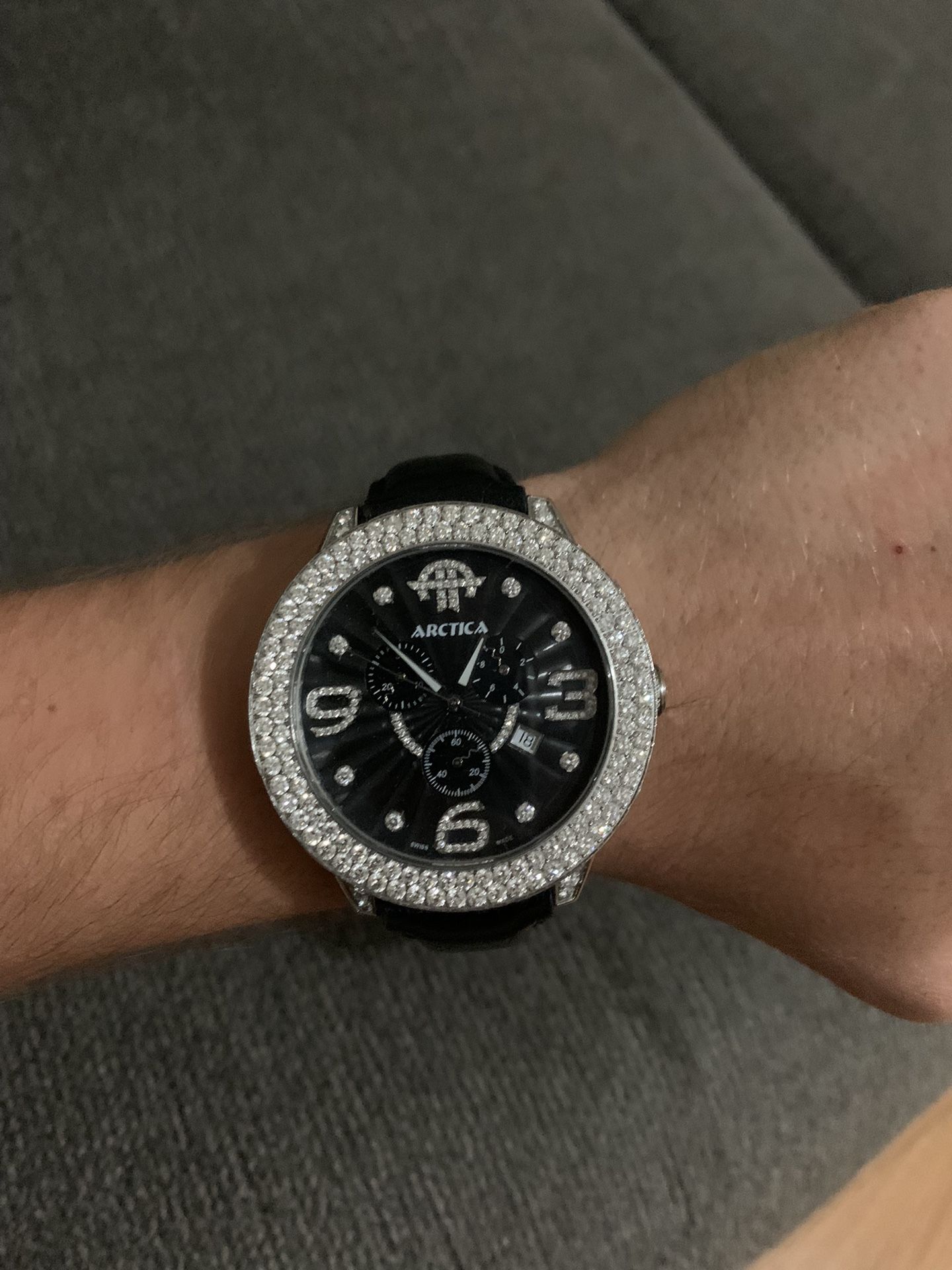 Arctica Bustdown Vvs1 Big Diamonds Men’s Black Face Watch