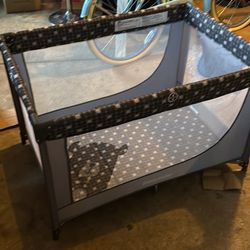 Pamo Babe Portable Crib Baby Playpen with Mattress and Carry Bag Grey