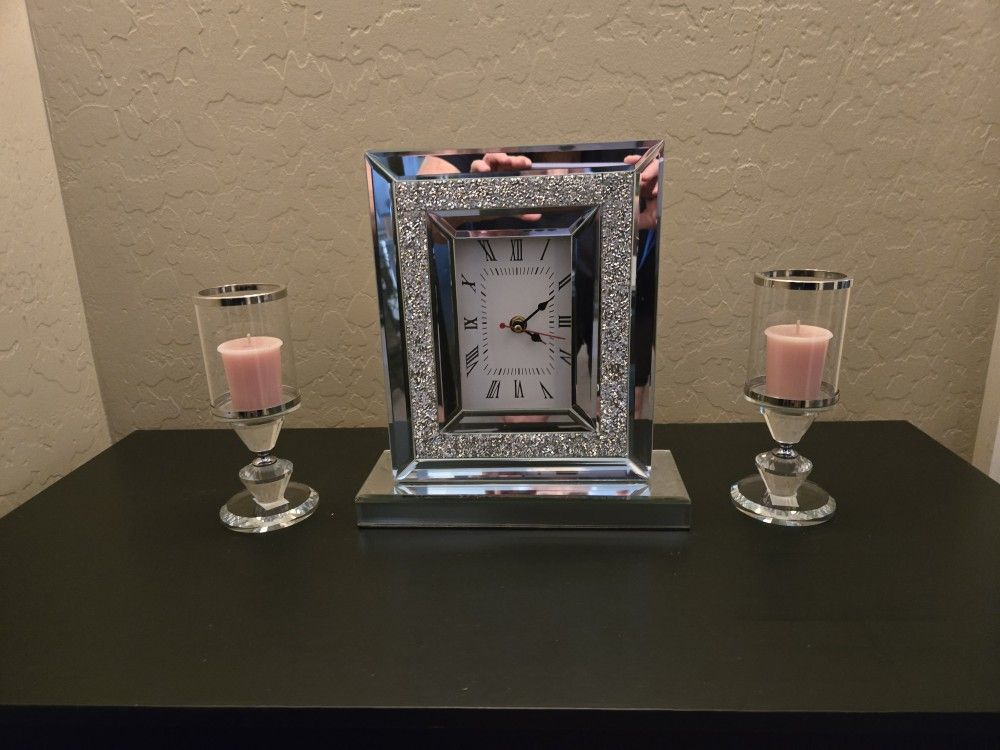 Bling  Clock with Candle Holders