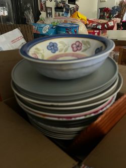 Box full of plates, 3 Bowls. Take the full box