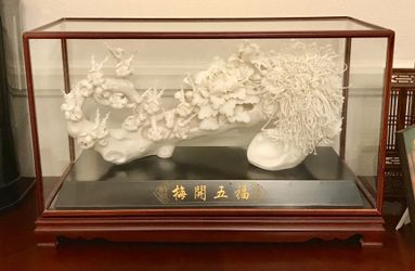 Hand Carved Decorative Floral Porcelain Carving, Home Office Accent, Art, Decor