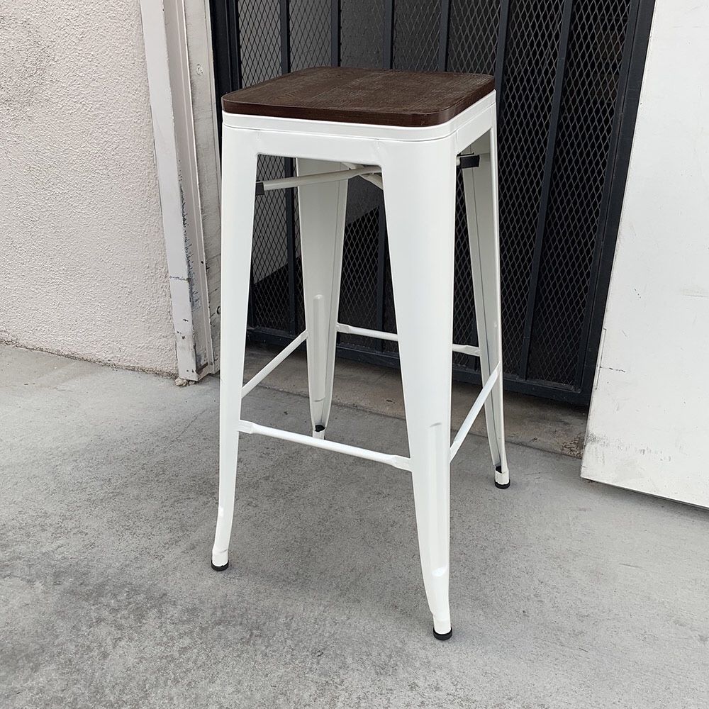 New in Box $25 (White) Metal Bar Stools 30” Tall Wooden Seat for Kitchen Counter Top Barstool