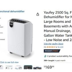 $80 Yaufey 2500 Sq. Ft Home Dehumidifier