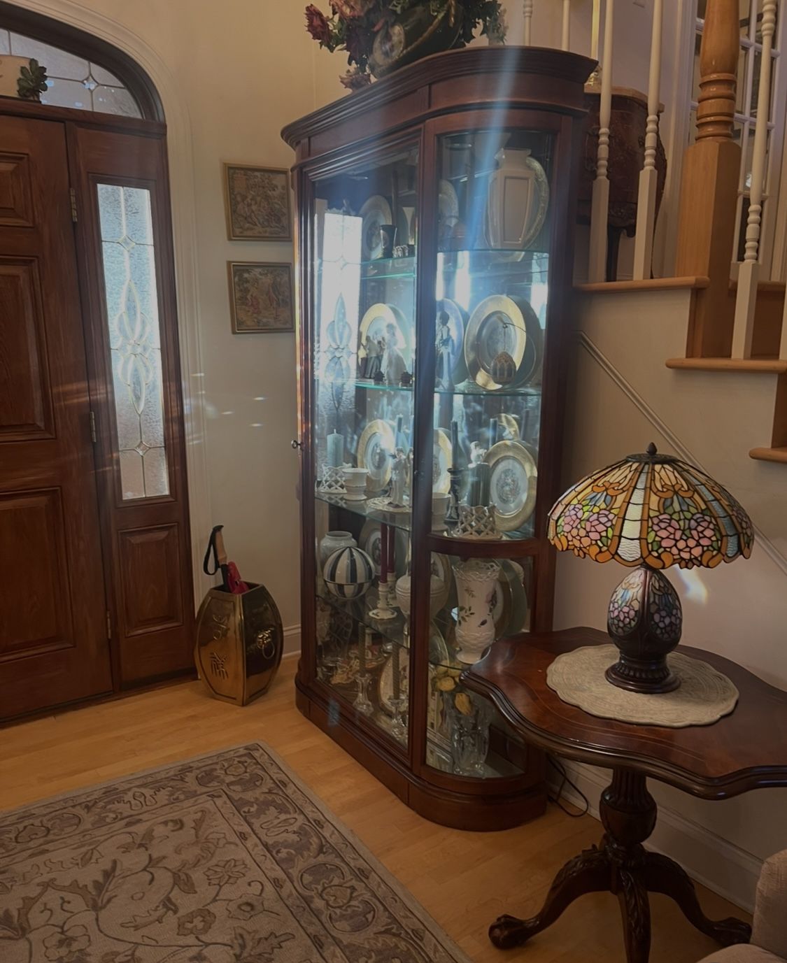 Very Nice Display Cabinet - All Glass W/ Wood trim - It Lights Too ! 