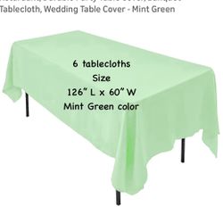 This includes six - color mint green   Size 60 x 126-Inch Rectangular  Polyester Tablecloth - Wrinkle-Resistant, Durable Party Cover  Mint Green all s