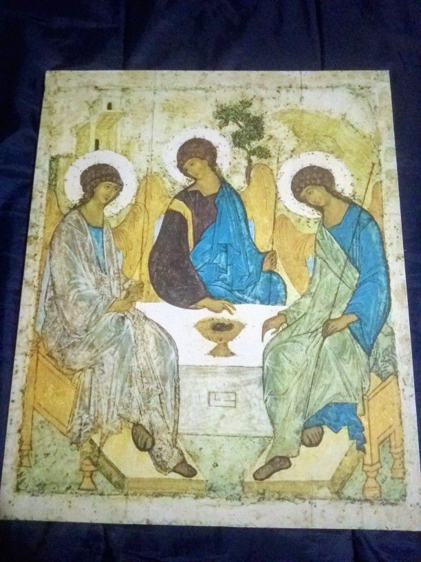 The Holy Trinity. Andrei Rublev. Canvas, Russian Icons. Big.