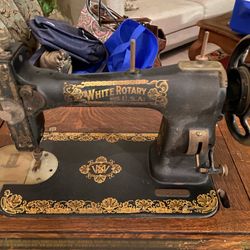 Vintage White Rotary Treadle Sewing Machine And Table