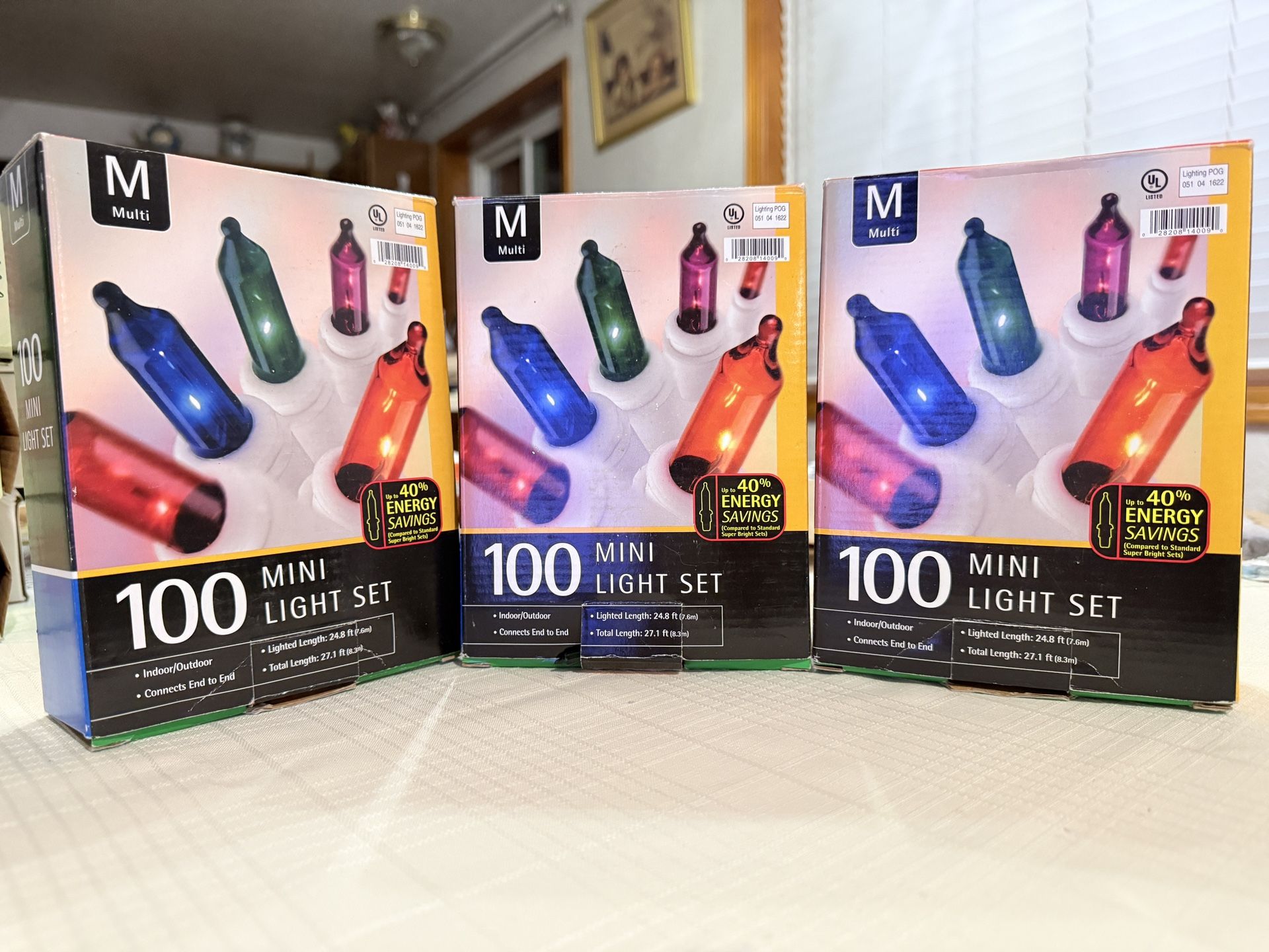 Set Of 3 Boxes Christmas Mini Lights 100,  Indoor/Outdoor New In Box