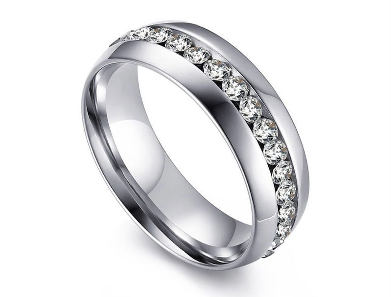 Titanium And White Sapphire Unisex Wedding Band