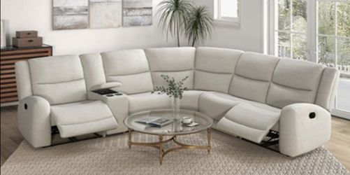 Brand New Beige Super Plush Reclining Sectional Sofa