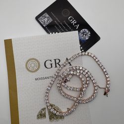 Moissanite Tennis Necklace Rose Gold Plated 20inch 4mm