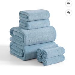 Covina Home 8 Pcs Bath Towel Set Green Pine Microfiber Bathroom Towel Set Ultra Soft Plush Oversized Towels Adult Luxury Bath Sheet